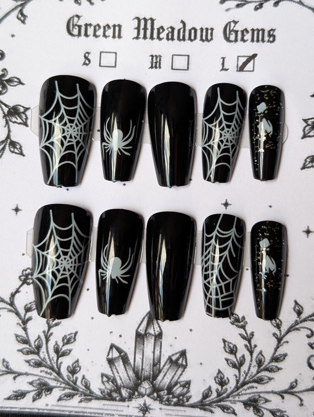 ❤️ 10pc Handmade Coffin Square Halloween Press-On Premium Nails Large 2.5 #26